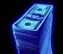 Electric-blue stack of cash